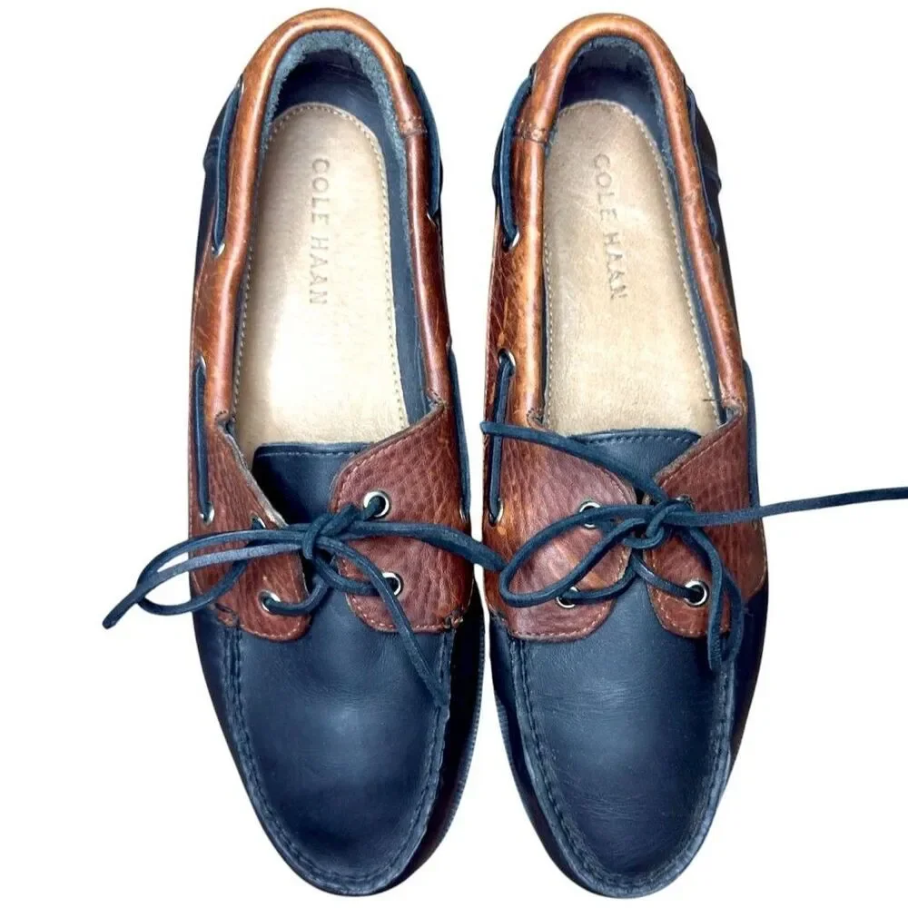 Cole Haan Dominick Boat II Mens Black Amber Leather Loafers Lace Up Size: 10.5M